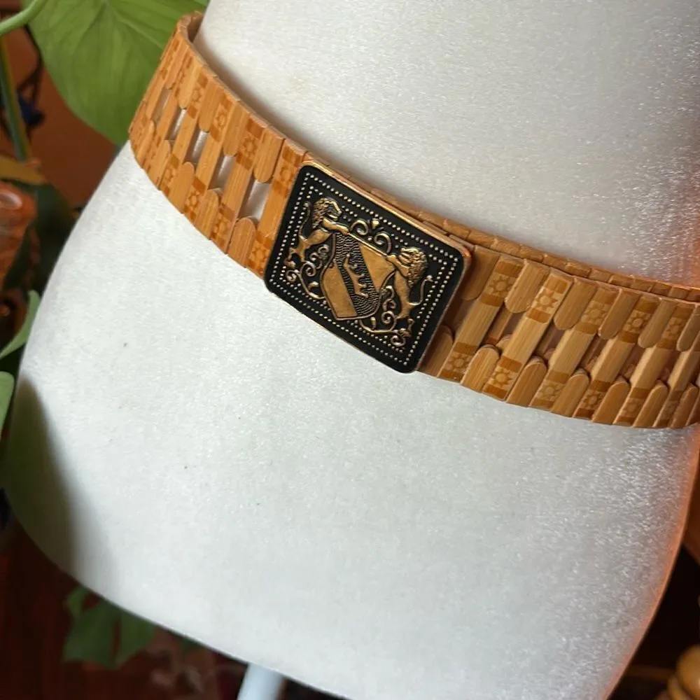 Vintage Wooden Bamboo Coat of Arms Belt